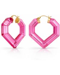Gold & Honey - Heart Gemstone Lucite Hoop Earrings - Lyst
