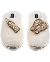 Laines London - Neutrals Teddy Closed Toe Slippers With New Baby Brooches - Lyst