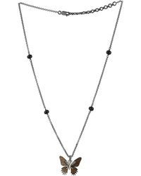 Artisan Butterfly Necklace Onyx Diamond 925 Sterling Silver Jewellery - Metallic