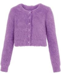 Yumi' - Eyelash Knit Cropped Cardigan - Lyst
