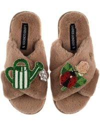 Laines London - Neutrals Classic Laines Slippers With The English Garden Brooches - Lyst