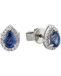 Artisan - Pear Shape Mini Stud Earrings Diamond 18k White Gold Blue Sapphire - Lyst