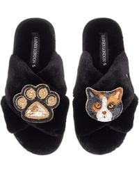 Laines London - Classic Laines Slippers With Paw & Calico British Shorthair Cat Brooches - Lyst