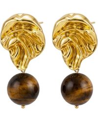 LINYA JEWELLERY - Tigris Dangling Amorphous Tiger Eye & Plated Earrings, Natural Stone Earring - Lyst