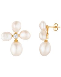 Lulu B London - Pearl Flower Stud Drop Earrings With Cubic Zirconia - Lyst