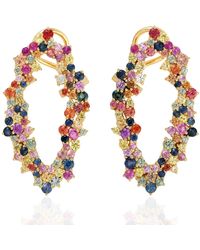 Artisan - Multi Sapphire Dangle Earrings Yellow Gold Handmade Jewelry - Lyst