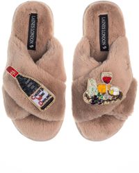 Laines London - Neutrals Classic Laines Slippers With Cheese & Wine Brooches - Lyst