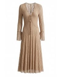 Belsize25 - Neutrals Trumpet Dress Flared Sleeve Knit Lace Sheer Tie Dress - Lyst