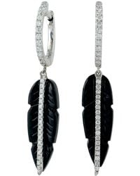 Artisan - 18K Carved Onyx & Diamond Feather Drop Earrings - Lyst