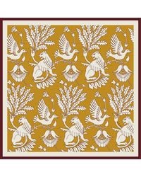 Artemis Muse - Regal Doves & Lions Wine & Mustard Luxury Silk Scarf - Lyst