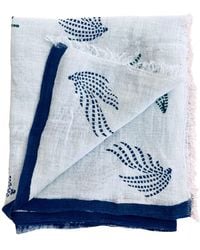 Heritagemoda - Peacock Grace – Handwoven Organic Cotton Linen Scarf With Handblock Print - Lyst