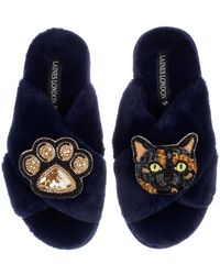 Laines London - Classic Laines Slippers With Misty Cat & Paw Brooches - Lyst