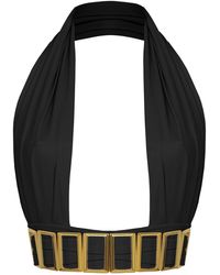 ANTONINIAS - Petisa Halter Neck Bikini Top With Golden Details - Lyst
