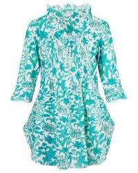 At Last - Sophie Cotton Shirt In White With Turquoise Flower - Lyst
