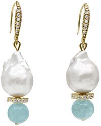 Farra - Natural Baroque Pearls With Aquamarine Earrings - Lyst