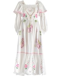 Sugar Cream Vintage - Re-design Upcycled Cotton Rose Cloth Patch Embroidery Maxi Dress - Lyst