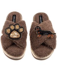 Laines London - Neutrals Boucle Slippers With Paw & & Tan Dachshund Brooches - Lyst