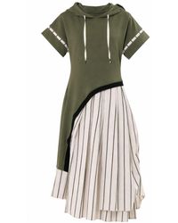 Metamorph - Hooded Asymmetric Dress With Striped Skirt - Lyst