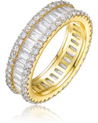 Genevive Jewelry - Rachel Glauber Plated Baguette Cubic Zirconia Wide Band Ring - Lyst