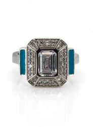 Ebru Jewelry - Turquoise Enamel & Diamond Sterling Ring - Lyst