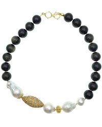 Farra - Tiger Eye With Baroque Pearl Short Necklace - Lyst