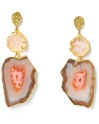 YAA YAA LONDON - 'hold On' Rose Quartz Agate Gemstone Gold Statement Earrings - Lyst