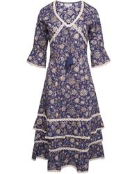 LAtelier London - Valentina Navy Floral Block Print Cotton Short Dress - Lyst