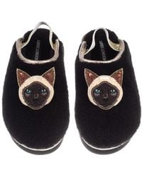 Laines London - Flatform Cloud Slippers With Double Siamese Cat Brooches - Lyst