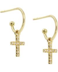 KAMARIA - Diamond Cross Huggie Earrings - Lyst