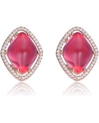 Genevive Jewelry - Rose Sterling Rose Plated With Cubic Zirconia Button Earrings - Lyst