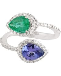 Artisan - Emerald & Tanzanite Diamond Open Bypass Ring - Lyst
