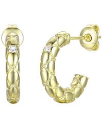 Genevive Jewelry - Plated With Clear Cubic Zirconia Engraved Structure Hoop Earrings - Lyst