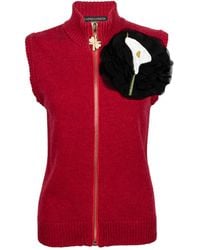 House of Laines London - Cashmere-Wool Gilet With Hand-Embellished Lily Flower Brooch - Lyst