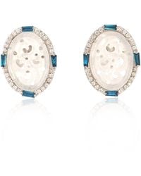 Artisan - White Gold Diamond Jade Victorian Carving Stud Earrings Handmade Jewelry - Lyst