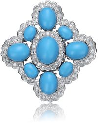 Genevive Jewelry - Sterling Silver Light Blue And White Cubic Zirconia Flower Pin - Lyst