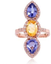 Artisan - Rose Gold Genuine Diamond Sapphire Cocktail Ring Handmade - Lyst