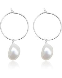 Kiri & Belle - Elle Thin Hoop Pearl Drop Sterling Earrings - Lyst