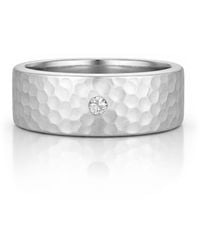 Unaloe - Sterling Hammered Band Ring With Diamond – Gift For Her Luxury Statement Fine Jewelry - Lyst