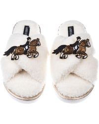 Laines London - Neutrals Neutral Boucle Slippers With Dressage Horse Brooches - Lyst