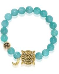 Aurozia - Three Charms Solar Meridian Whitegold Plated Sundial And The Sun Coin Amazonite Beaded Bracelet - Lyst