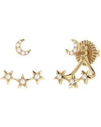 LMJ Star Trio Crescent Diamond Stud Earrings In 14k Yellow Gold - Metallic