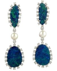 Artisan - Double Opal & Pearl Drop Earrings With Diamond Halo - Lyst