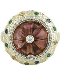 Artisan - Carved Tourmaline, Diamond, Tsavorite & Multi Sapphire Ring - Lyst