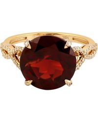 Artisan - Natural Micro Pave Diamond & Garnet Cocktail Ring Jewelry In 18k Yellow Gold - Lyst