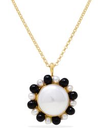 Vintouch Italy - Lotus Gold-plated Baroque Pearl And Onyx Necklace - Lyst