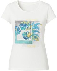 Conquista - Neutrals Short Sleeve Top With Multicoloured Print - Lyst