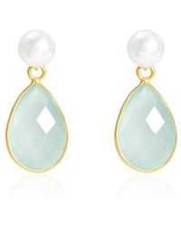 Pearls of the Orient Online - Clara Cultured Freshwater Pearls & Aqua Chalcedony Drop Earrings - Lyst