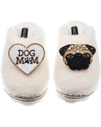 Laines London - Teddy Closed Toe Slippers With Franki Pug & Dog Mum Mom Brooches - Lyst