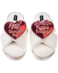 Laines London - Neutrals Laines Neutral Boucle Slippers With Divorced But Fucking Fabulous Brooches - Lyst