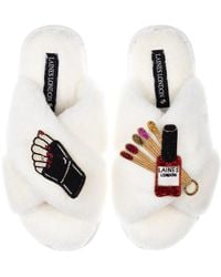 Laines London - Neutrals Classic Laines Slippers With Sand Nail Tech Brooches - Lyst